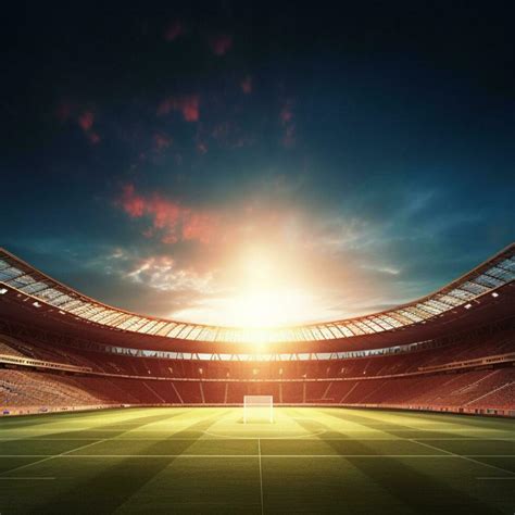 Photo of a soccer stadium at night with stadium light. The stadium was ...