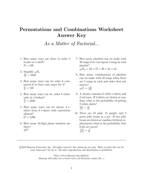 Permutations And Combinations Worksheet Answers - Imsyaf.com