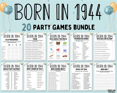 80th Birthday Party Games Bundle Born in 1944 Games 80th Birthday Games ...