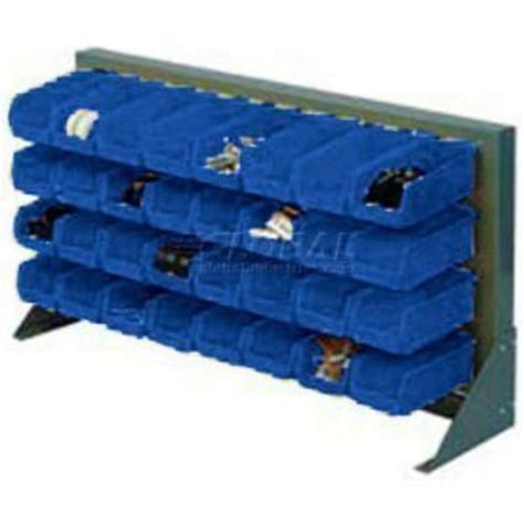 Global Equipment Louvered Bench Rack 36"W x 20"H - 22 of Blue Premium Stacking Bins 603381BL | Zoro