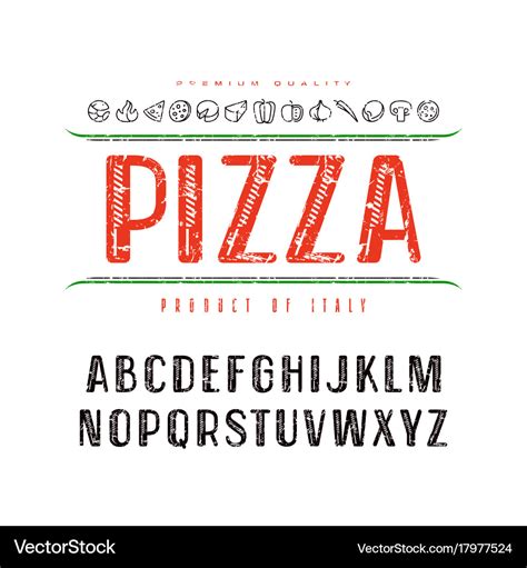 Decorative sanserif font and pizza box cover Vector Image