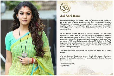 Nayanthara Open Letter About Annapoorani Controversy | cinejosh.com