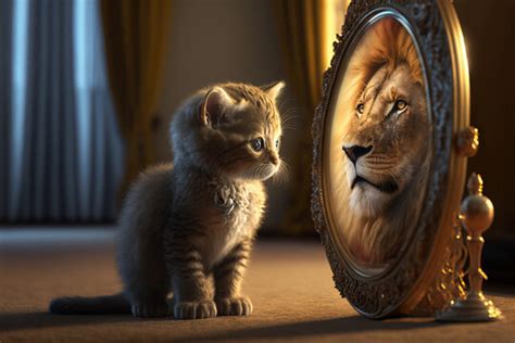 Cat Looking In Mirror Lion