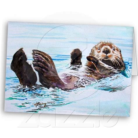 Sea Otter Watercolor Card | Zazzle.com | Otter art, Rock painting ...