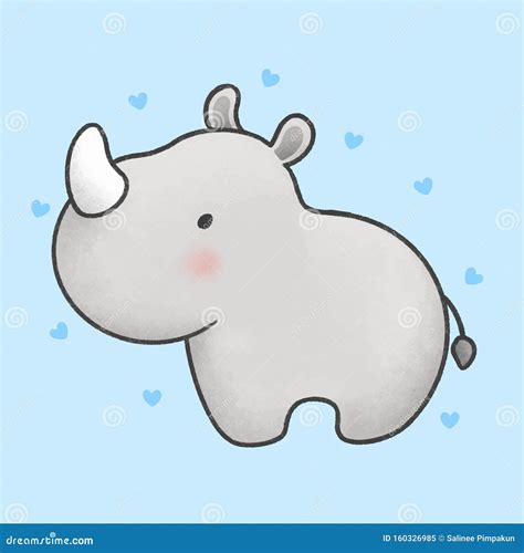 Cute Baby Rhino Cartoon Hand Drawn Style Stock Illustration - Illustration of emotion, children ...