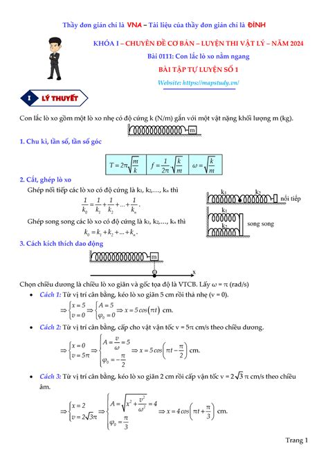 Bài-0111 -Con-lắc-lò-xo-nằm-ngang - Con lắc lÚ xo gồm một lÚ xo nhẹ có độ cứng k (N/m) gắn với ...