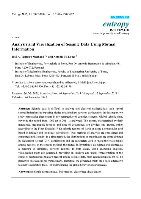 (PDF) Analysis and Visualization of Seismic Data Using Mutual Information