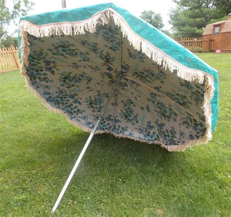 Vintage Midcentury 7FT FINKEL FLORAL FRINGE TURQUOISE PATIO UMBRELLA w/Box | Vintage patio ...