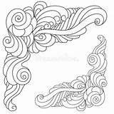 Decorative Zen Corner Made Of Doodle Curls And Flowing Lines Coloring  sketch template