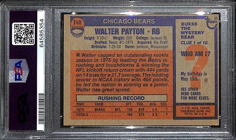 Lot Detail - 1976 Topps Walter Payton Rookie Card #148 Graded PSA 6.5 ...