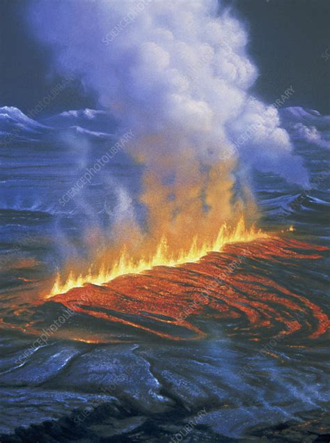 Artwork of fissure eruption, Krafla, 1977 - Stock Image - E380/0232 - Science Photo Library