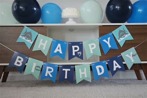 Shark Birthday Banner Shark Birthday Party Nautical Banner - Etsy