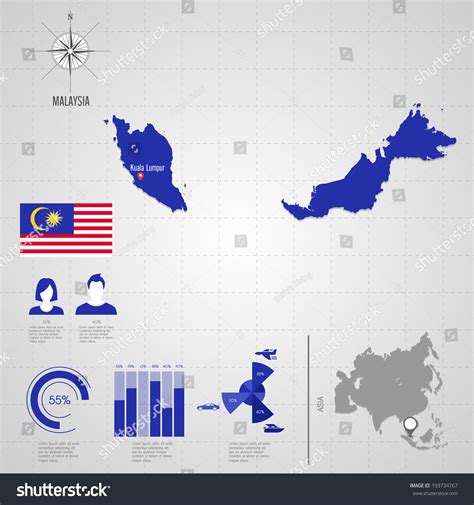 Republic Malaysia Flag Asia World Map Stock Vector (Royalty Free) 193734767