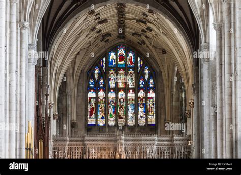 Stained glass window in Winchester Cathedral, Hampshire, England, UK ...