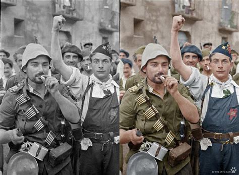 Spanish Civil War, Republican militia near Aragon front, September 1936. : r/Colorization