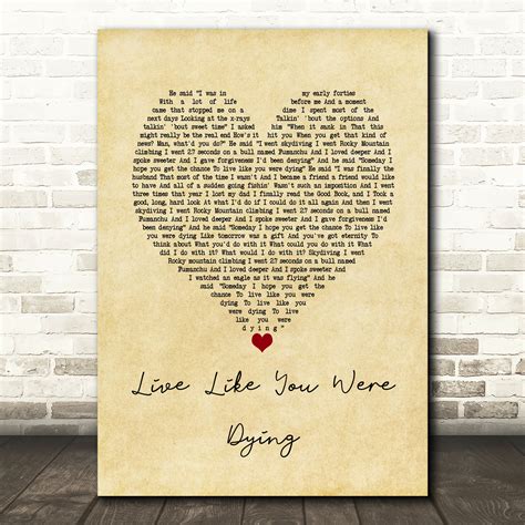 Tim McGraw Live Like You Were Dying White Heart Song Lyric Art Print - SongLyricPrints.co.uk