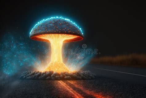 Mysterious Sci-fi Alien Mushroom Growing through the Asphalt Road. Generated AI. Stock ...