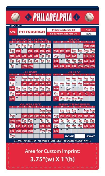 Philadelphia Phillies Baseball Team Schedule Magnets 4" x 7" | Custom ...