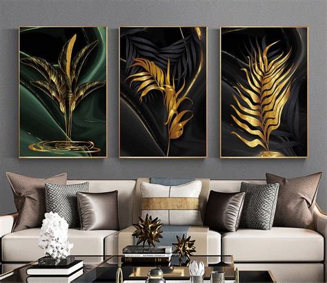 Luxury Black & Gold Leaves Painting Wall Art Printable Modern - Etsy | Living room pictures ...
