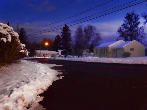 Suburban street at night stock photo. Image of landscape - 106147520