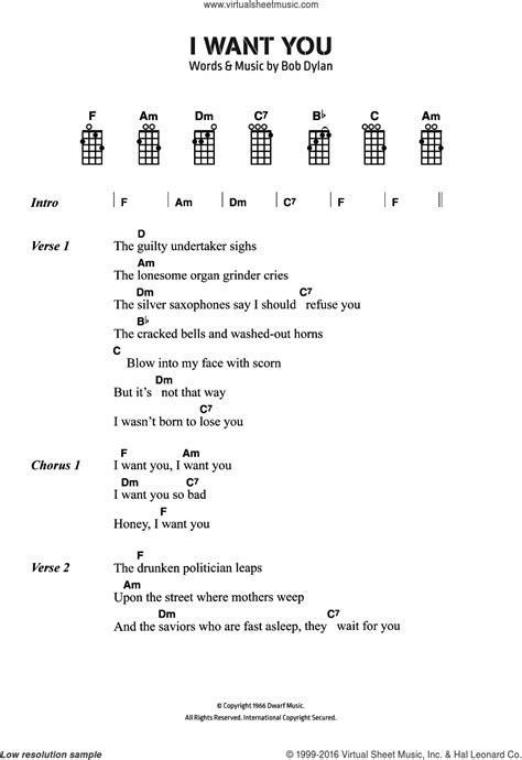 I Want You sheet music for voice, piano or guitar v2