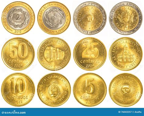 Argentine Peso Circulating Coins Collection Stock Image - Image of bank ...