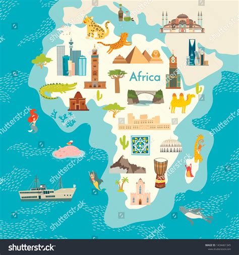 Africa Continent World Map Landmarks Vector Stok Vektör (Telifsiz) 1434461345 | Shutterstock