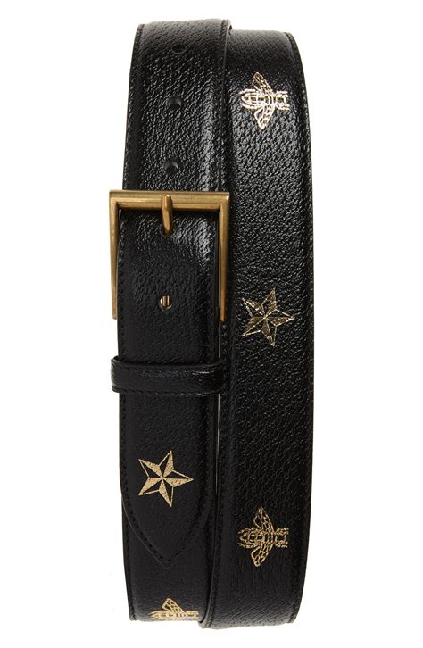 Gucci Bee & Star Print Leather Belt in Black for Men - Lyst