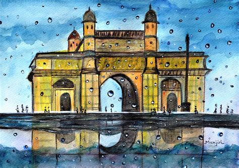 Gateway of India rainy watercolor landscape painting Painting by ...