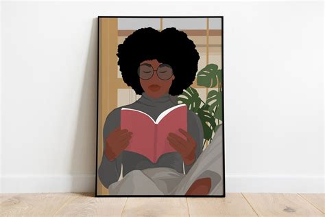 Reading Girl Art, Afro Woman Art, Black Girl Art, Book Lover Art, Bedroom Art, Black Girl ...