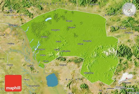 Physical Map of Dongguan, satellite outside