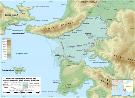 Archaeology & Art on Twitter: "Miletus Bay Map in English showing the silting evolution of ...