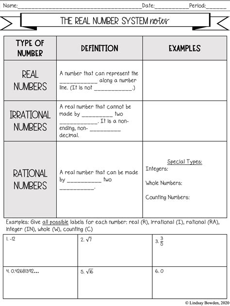 Real Number System Worksheet