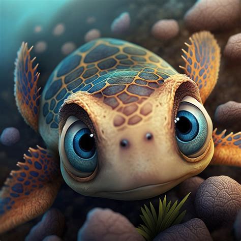 Baby Sea Turtle in Pixar Ai Art, Abstract Ai Digital Art, Ai Art ...