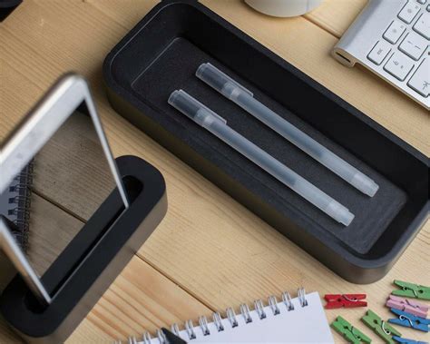 Desk Organizer Set Black Wooden Desktop Organiser Modern | Etsy