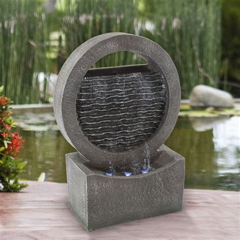 Pure Garden Round 18.5-Inch LED Stone Wall-Look Cascade Waterfall ...