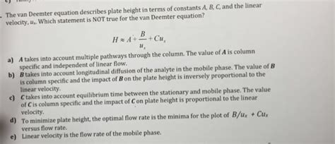 Solved . The van Deemter equation describes plate height in | Chegg.com