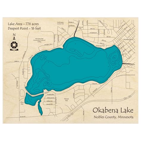 Okabena Lake 3D Custom Wood Map – Lake Art LLC