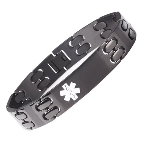 Solid titanium Medical alert id Bracelets for Men with Free Engraving | LinnaLove