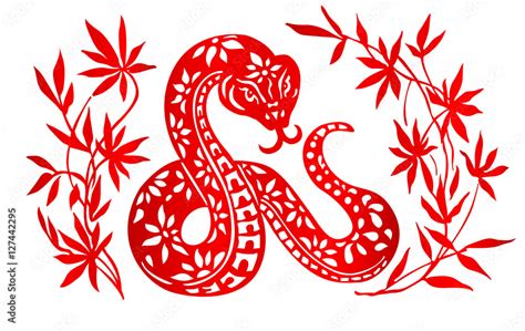 Zodiac Sign for Year of Snake, The Chinese traditional paper-cut art ...