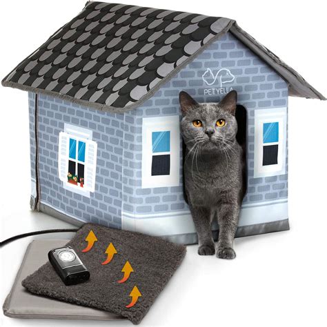 PETYELLA Heated cat Houses for Outdoor Cats in Winter - Heated Outdoor cat House Weatherproof ...