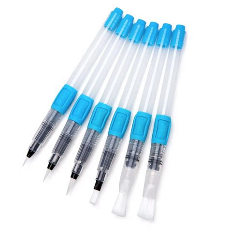 Bianyo 6 Pcs Refillable Paint Brush Water Color Brush Pencil Ink Pen Soft Watercolor Brushes for ...