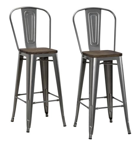 Dorel Home Products 30 Luxor Metal Bar Stool with Wood Seat, Gunmetal - 2 count - WGL-1-s