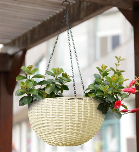 Buy White Plastic Round Rattan Waven Plastic Flower Hanging Planter By ...