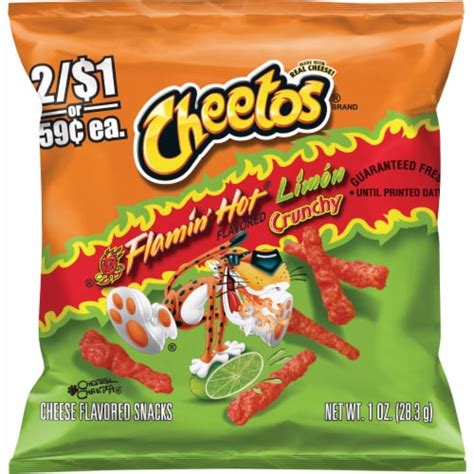 Cheetos Crunchy Cheese Flavored Snacks Flamin' Hot Limon Flavored 1 Oz ...