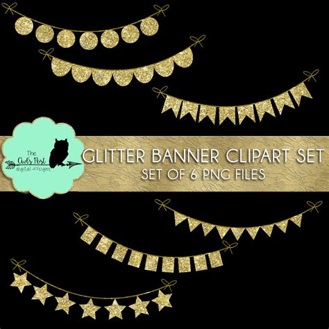 Gold Banners Clipart Set Glitter Clipart Christmas Card | Etsy