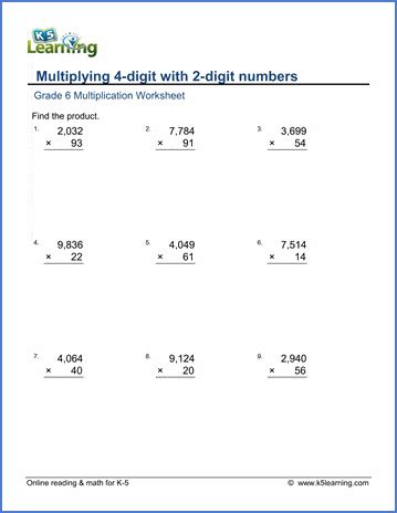 Grade 6 Multiplication & Division Worksheets - free & printable | K5 ...