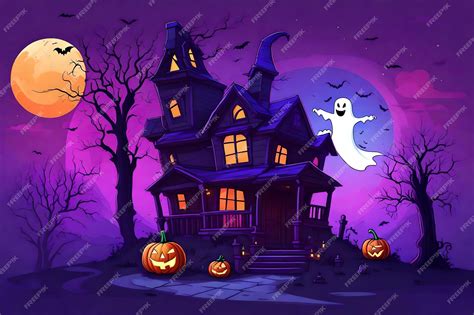 Premium AI Image | Gradient halloween house and ghost with full moon