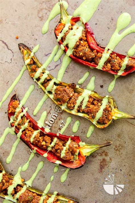 Stuffed Anaheim Peppers with Creamy Cilantro Tahini Sauce - Vegetarian ...