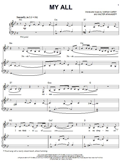 Mariah Carey "My All" Sheet Music Notes | Download Printable PDF Score 106077